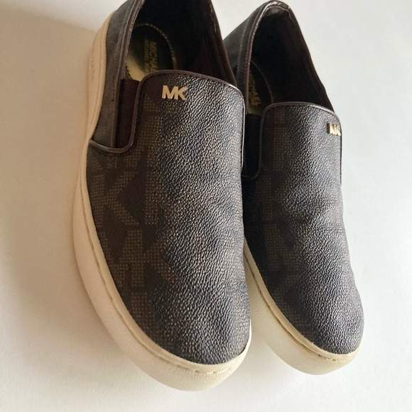 Michael Kors Brown Signature Logo Crossgrain Leather White Rubber Loafers size 5 - Picture 7 of 14